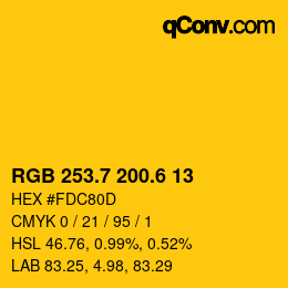 カラーコード: RGB 253.7 200.6 13 | qconv.com
