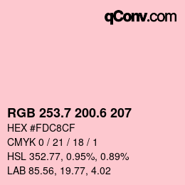 カラーコード: RGB 253.7 200.6 207 | qconv.com