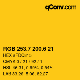 カラーコード: RGB 253.7 200.6 21 | qconv.com
