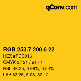 カラーコード: RGB 253.7 200.6 22 | qconv.com
