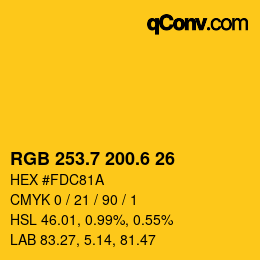 カラーコード: RGB 253.7 200.6 26 | qconv.com