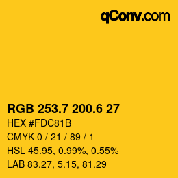 カラーコード: RGB 253.7 200.6 27 | qconv.com