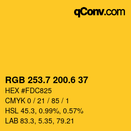 カラーコード: RGB 253.7 200.6 37 | qconv.com