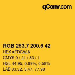 カラーコード: RGB 253.7 200.6 42 | qconv.com