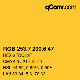 カラーコード: RGB 253.7 200.6 47 | qconv.com