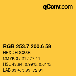 カラーコード: RGB 253.7 200.6 59 | qconv.com