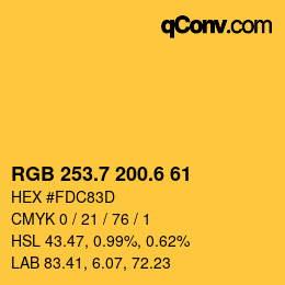 カラーコード: RGB 253.7 200.6 61 | qconv.com