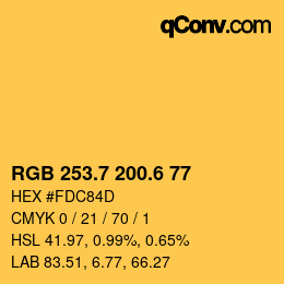 カラーコード: RGB 253.7 200.6 77 | qconv.com
