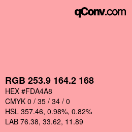カラーコード: RGB 253.9 164.2 168 | qconv.com