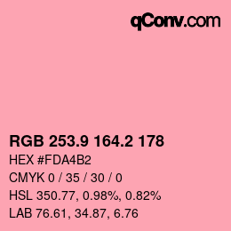 カラーコード: RGB 253.9 164.2 178 | qconv.com