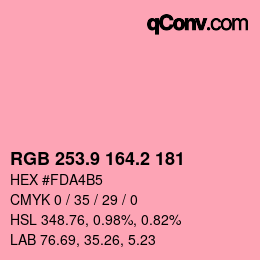 Color code: RGB 253.9 164.2 181 | qconv.com