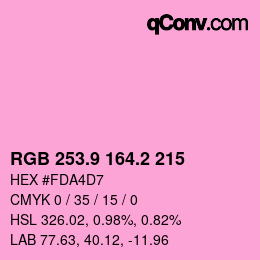 カラーコード: RGB 253.9 164.2 215 | qconv.com