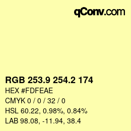 Color code: RGB 253.9 254.2 174 | qconv.com