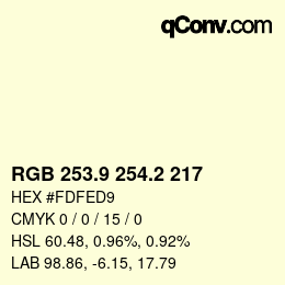Color code: RGB 253.9 254.2 217 | qconv.com