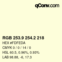 Color code: RGB 253.9 254.2 218 | qconv.com