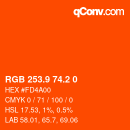 カラーコード: RGB 253.9 74.2 0 | qconv.com