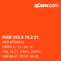 カラーコード: RGB 253.9 74.2 21 | qconv.com