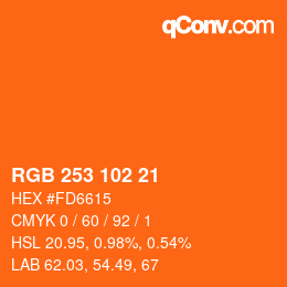 カラーコード: RGB 253 102 21 | qconv.com