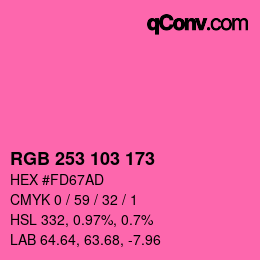 Color code: RGB 253 103 173 | qconv.com
