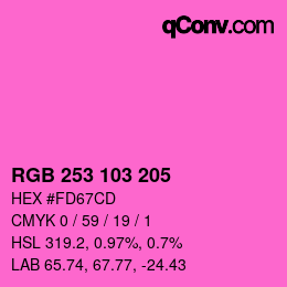 Color code: RGB 253 103 205 | qconv.com