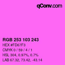 カラーコード: RGB 253 103 243 | qconv.com