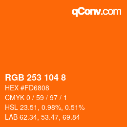 颜色代码: RGB 253 104 8 | qconv.com