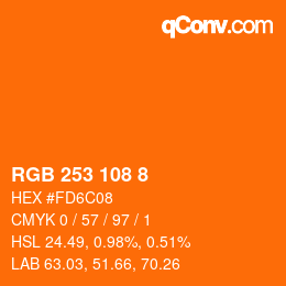 颜色代码: RGB 253 108 8 | qconv.com
