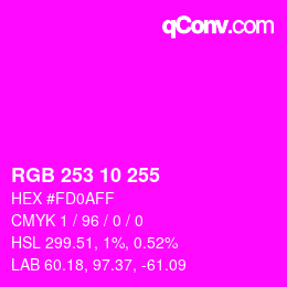 Color code: RGB 253 10 255 | qconv.com