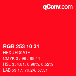 カラーコード: RGB 253 10 31 | qconv.com