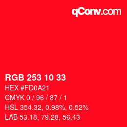 Color code: RGB 253 10 33 | qconv.com
