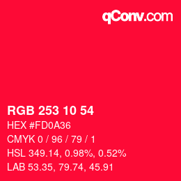 カラーコード: RGB 253 10 54 | qconv.com