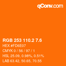 カラーコード: RGB 253 110.2 7.6 | qconv.com