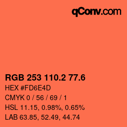 カラーコード: RGB 253 110.2 77.6 | qconv.com