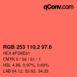 カラーコード: RGB 253 110.2 97.6 | qconv.com