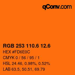 カラーコード: RGB 253 110.6 12.6 | qconv.com