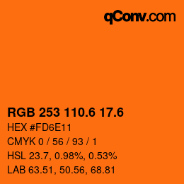 カラーコード: RGB 253 110.6 17.6 | qconv.com