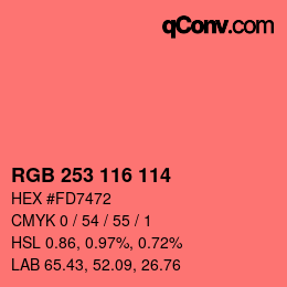 カラーコード: RGB 253 116 114 | qconv.com