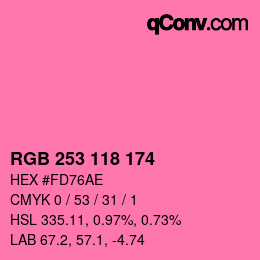 カラーコード: RGB 253 118 174 | qconv.com