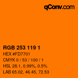 Color code: RGB 253 119 1 | qconv.com