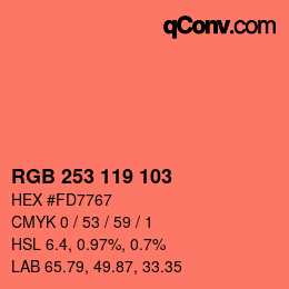 カラーコード: RGB 253 119 103 | qconv.com