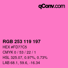 カラーコード: RGB 253 119 197 | qconv.com