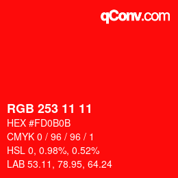 Color code: RGB 253 11 11 | qconv.com
