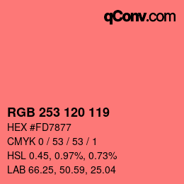 颜色代码: RGB 253 120 119 | qconv.com