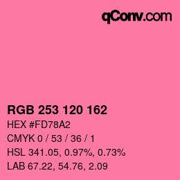 カラーコード: RGB 253 120 162 | qconv.com