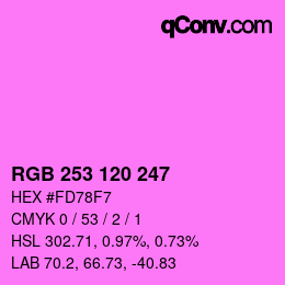 Color code: RGB 253 120 247 | qconv.com