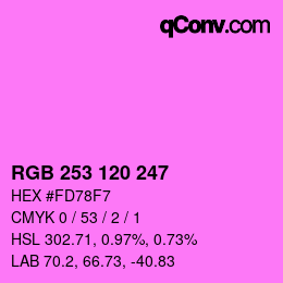 カラーコード: RGB 253 120 247 | qconv.com