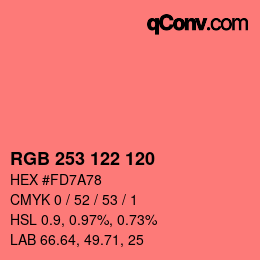 颜色代码: RGB 253 122 120 | qconv.com