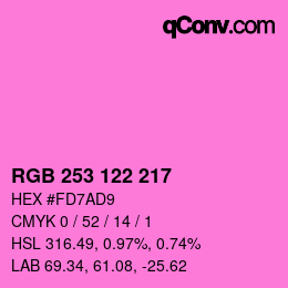 カラーコード: RGB 253 122 217 | qconv.com