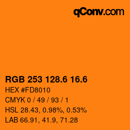 カラーコード: RGB 253 128.6 16.6 | qconv.com