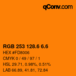 カラーコード: RGB 253 128.6 6.6 | qconv.com